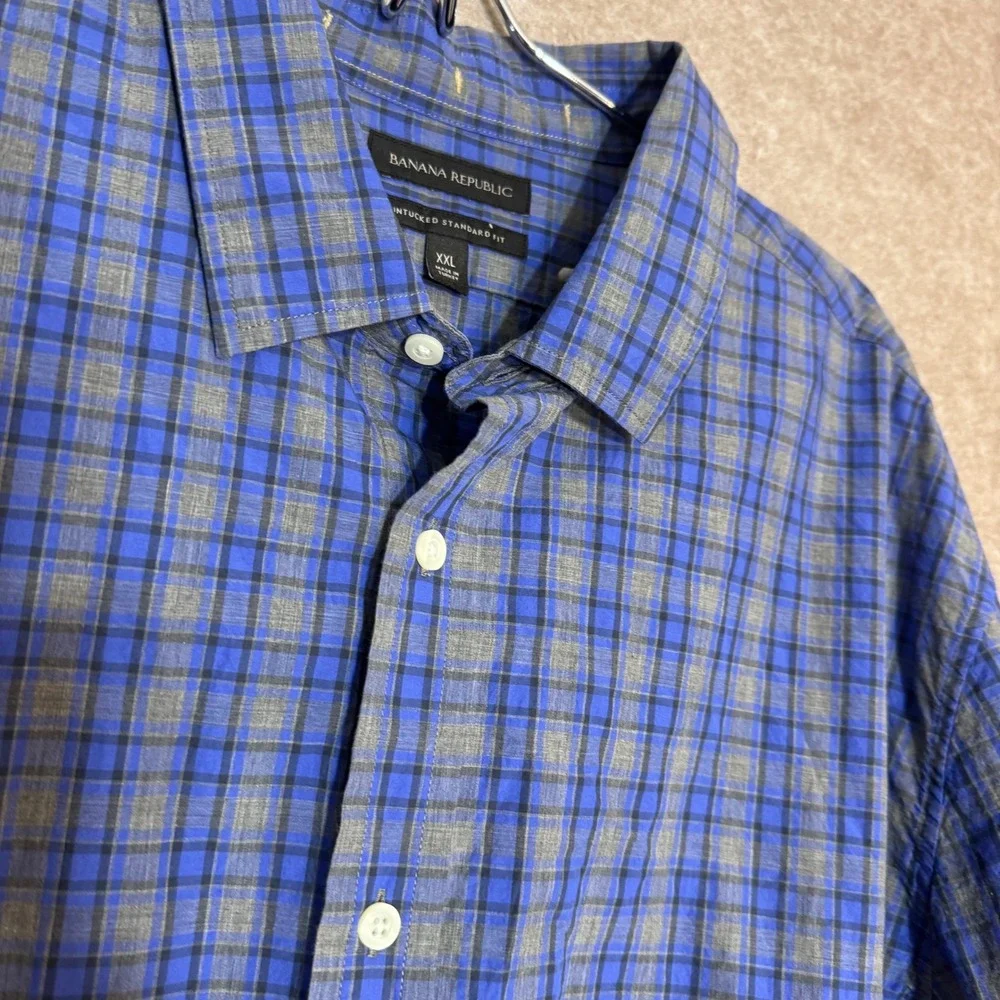 Banana Republic Button Down Shirt Mens XXL Plaid Untucked Standard Fit Preppy